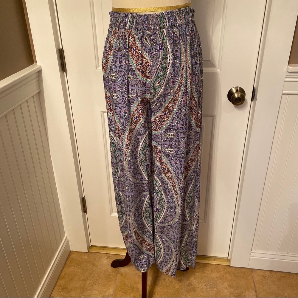 LUCY & LAUREL NEW PANTS SASH BLUE WHITE PINK FLORAL PULL ON STYLE size M NWT